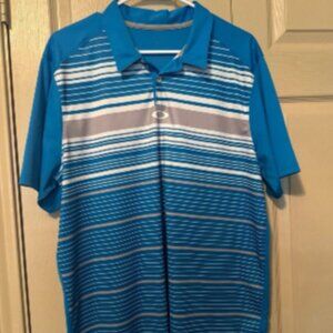 Oakley Dri-Fit Golf Polo Men's Large Blue Stripe Performance Shirt